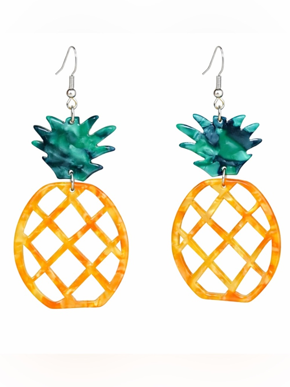 Tropical Pineapple Dangle Earrings Resin Boho Beach Vacation Statement NEW